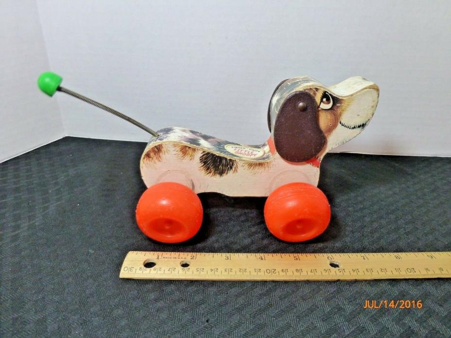 Vintage Fisher Price Little Snoopy Puppy Wood Pull Toy 1965 Collectible #693