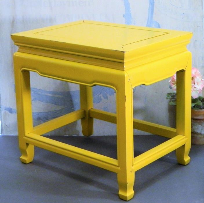 Wood/Side Table/Bench/Stool/Display/Asian Style/Painted Yellow/BoHo Chic