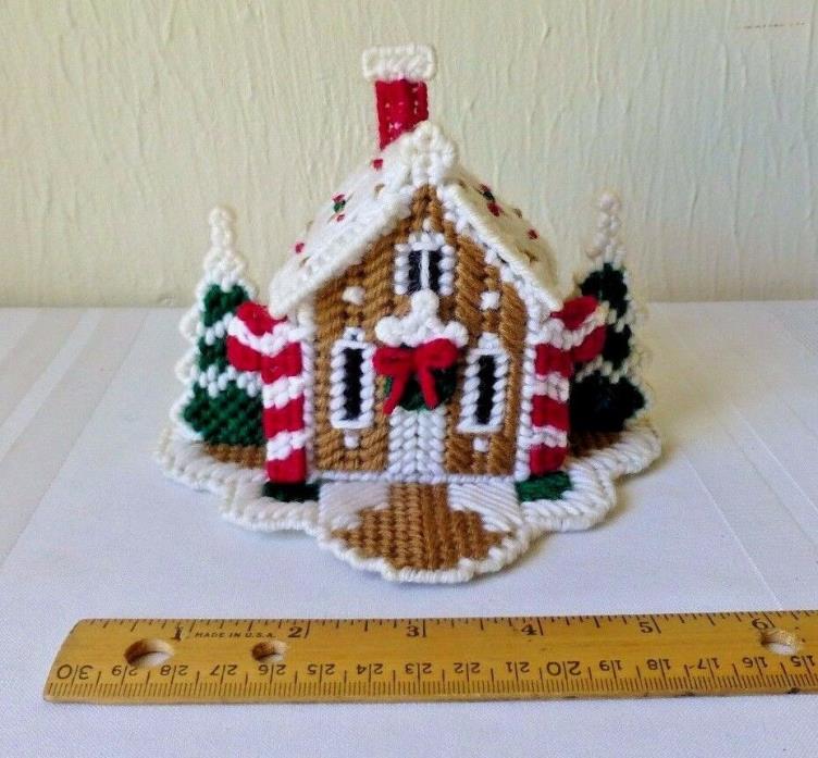 VTG Plastic Canvas Christmas Village Gingerbread House Candy Cane Tree Handmade