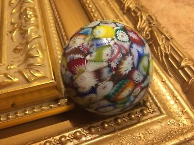 VINTAGE MURANO VENETIAN ART GLASS PAPERWEIGHT MILLEFIORE MATTE ROUND BALL HEAVY