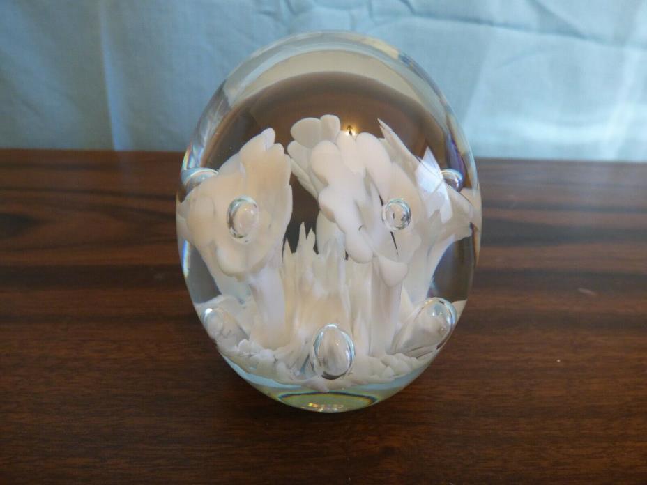 Joe Rice paper weight clear with flower's  beautiful #97