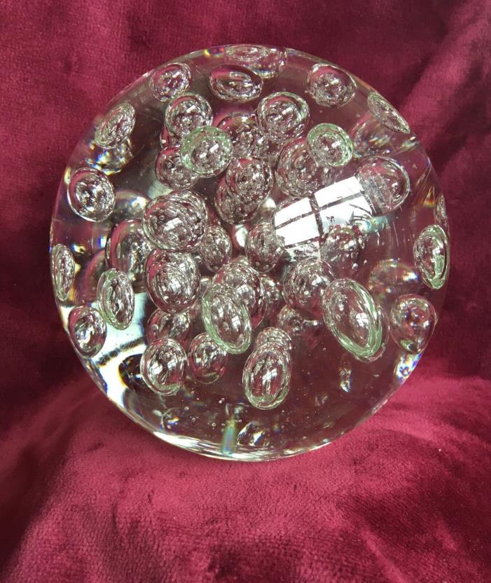 Vintage Glass Paperweight with Bubbles/ Handcrafted/Large Blown Art Glass