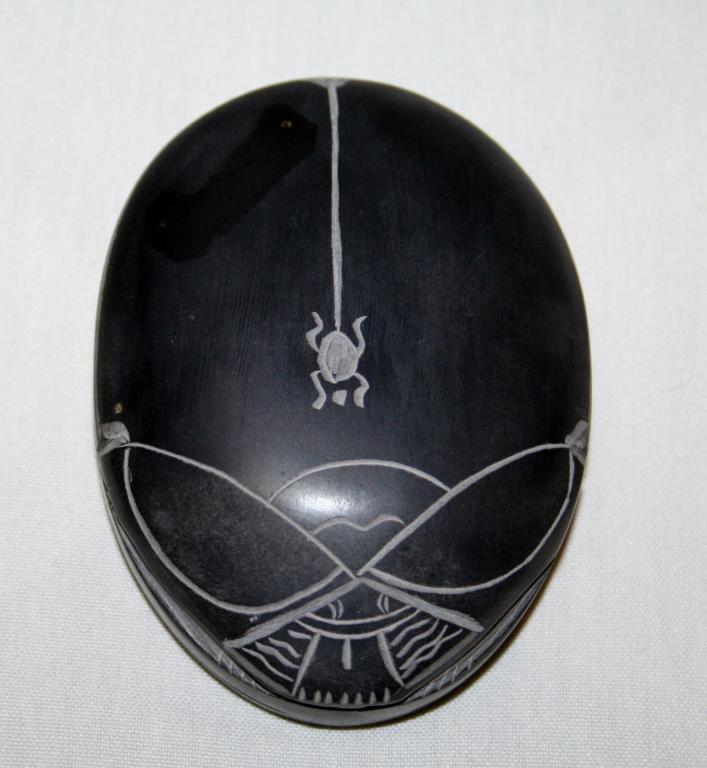 Egyptian Carved Scarab Soapstone Beetle With Spider Paperweight