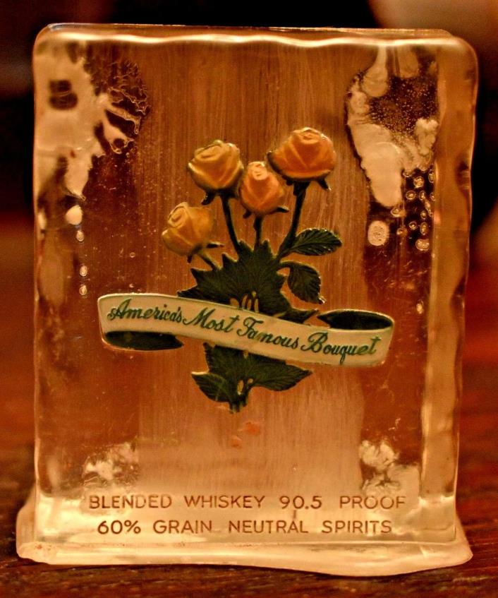 America's Most Famous Bouquet Paperweight Frankfort Distillers acrylic 2.5 in.