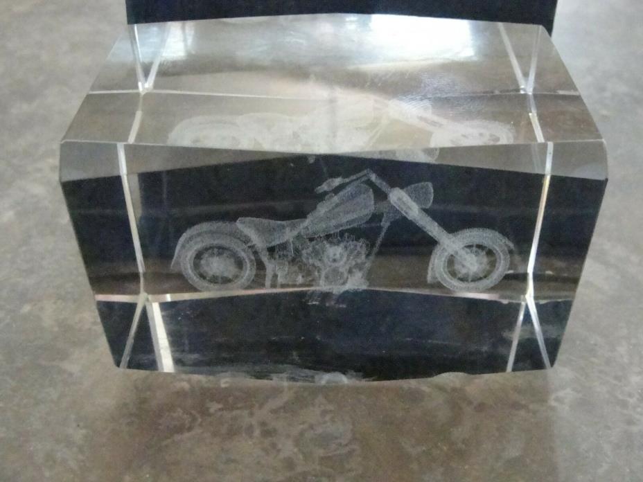 3D LASER ETCHED CRYSTAL HARLEY  PAPERWEIGHT DECORATION