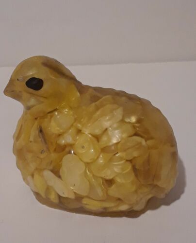 Lucite Shell Confetti Chick Baby Bird Textured Paperweight Figurine Easter Decor