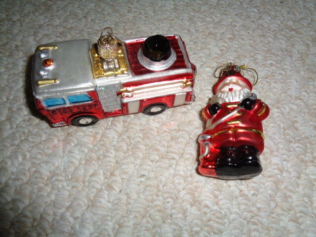 Christmas ornaments Santa fireman fire engine hydrant hose Bronners Frankenmuth