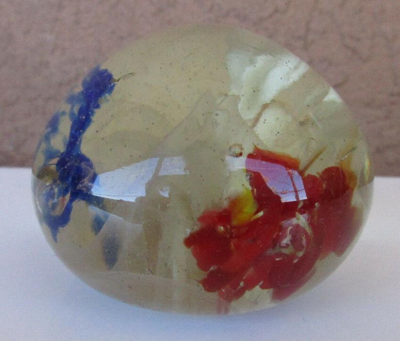 Glass Paperweight Vintage Red Blue White Yellow Round Dome