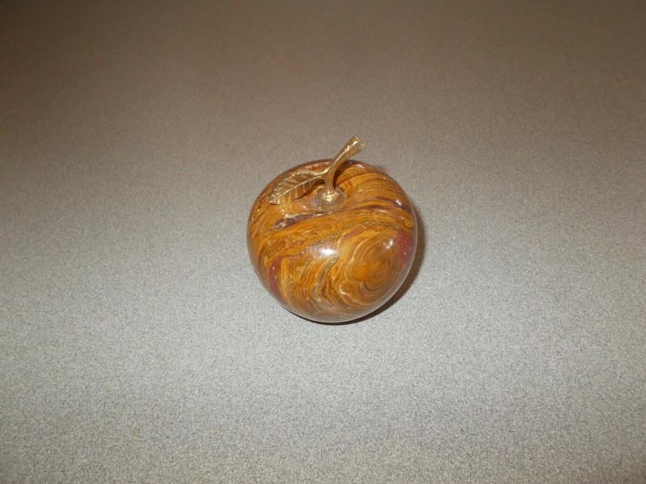 Beautiful carved and polished stone apple themed decorative paperweight used