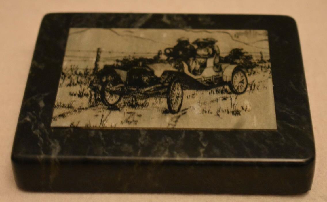 Car Paperweight Etched metal on Marble Bayou Metallic Arts 4 inch long x 3 wide