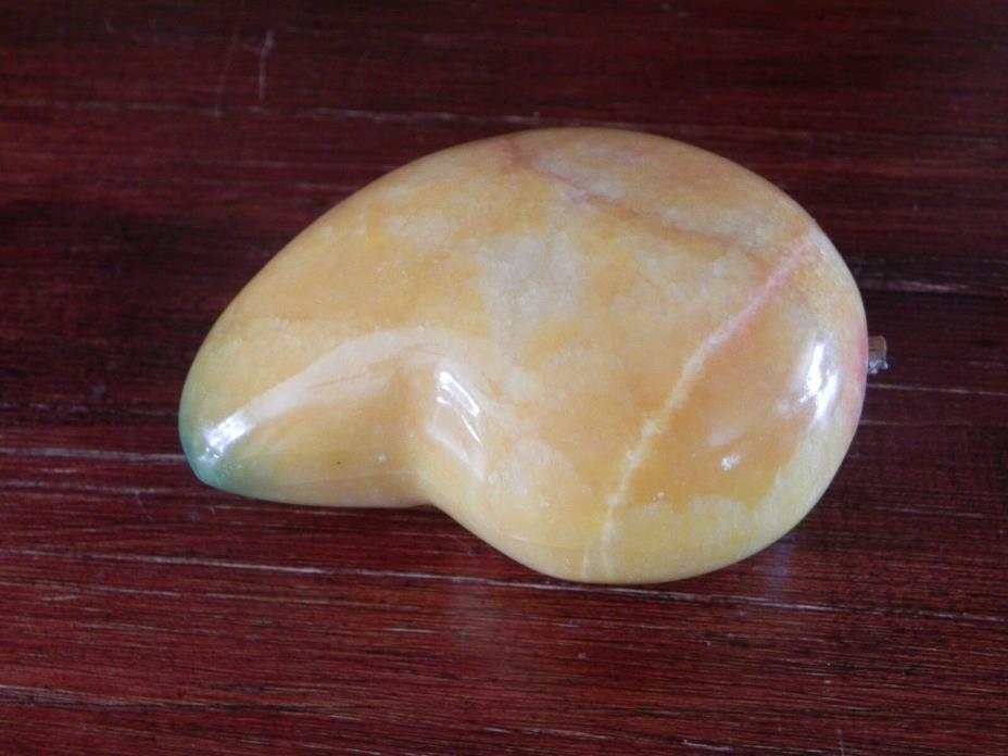 Marble Onyx Stone Carved Orange Yellow Mango Fruit Paperweight Figurine