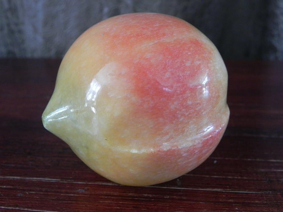 Marble Onyx Stone Carved Orange Yellow Peach Fruit Paperweight Figurine