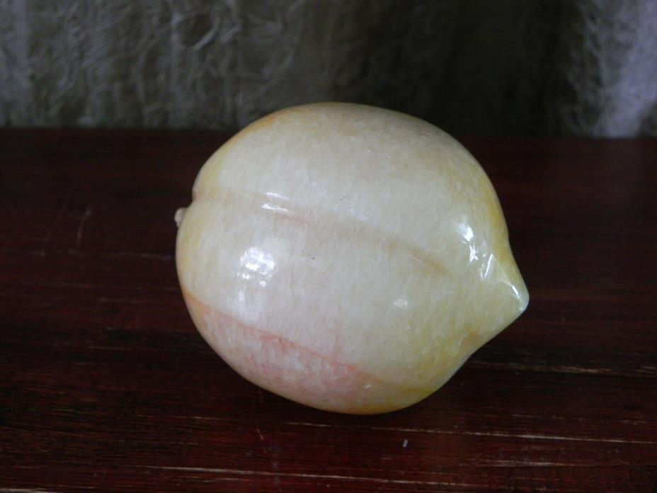 Marble Onyx Stone Carved Yellow Orange Peach Fruit Paperweight Figurine