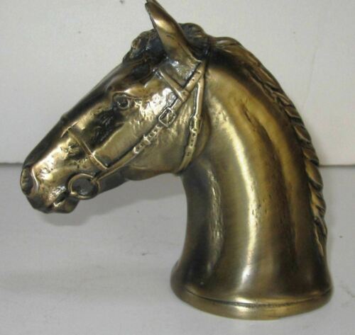 Horse head  paperweight vintage brass finish all metal USA made