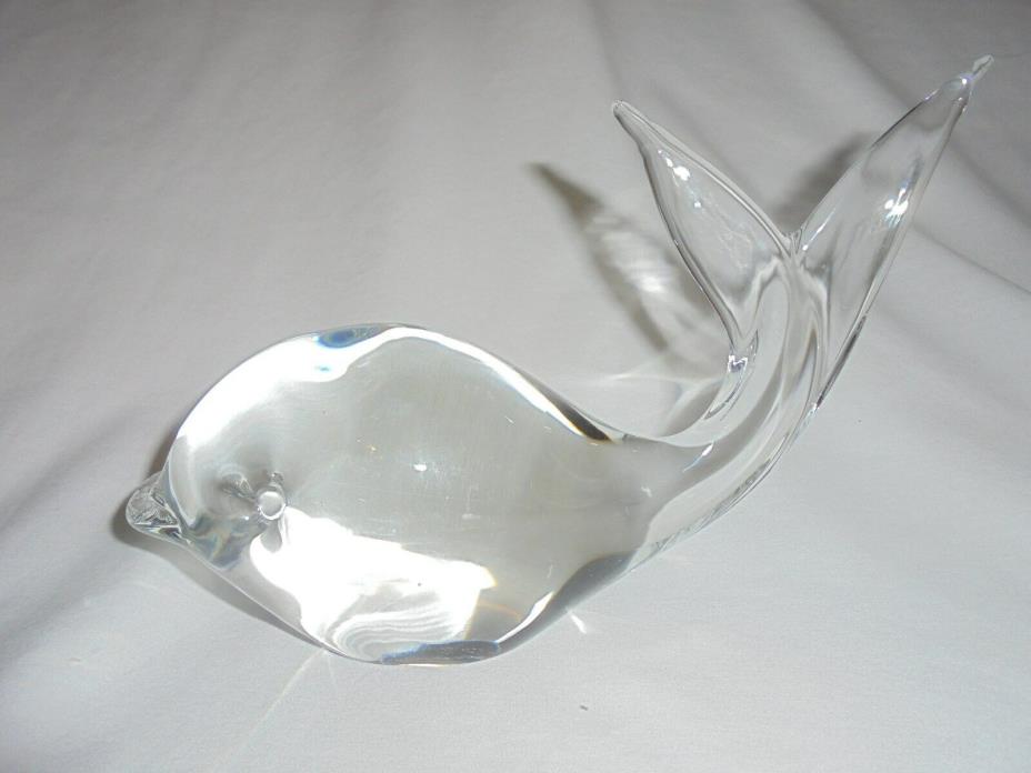 Vintage art glass figure paperweight Whale signed