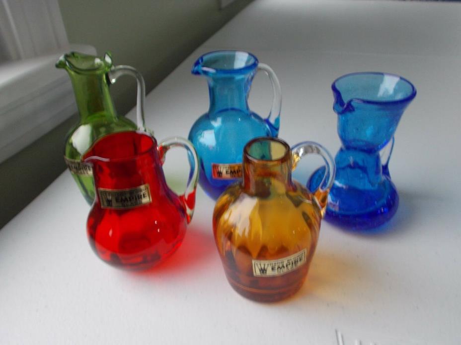 Vintage Small Glass Pitcher Lot of 5, One Crackle