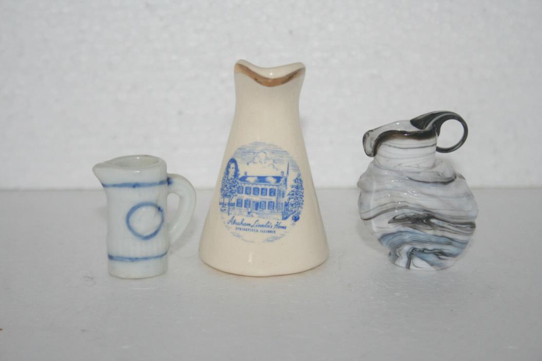 Vtg Mix Lot 3 Small Pitchers Souvenir Abe Lincoln Slag Glass Japan Bone China