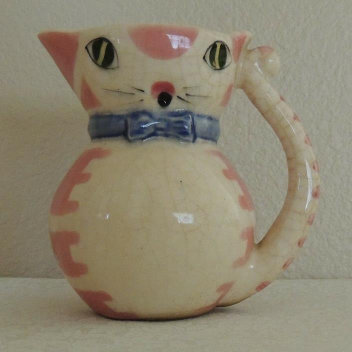 Vintage Kitty Cat Creamer Pink & White Ceramic Decorative Pitcher 3.75