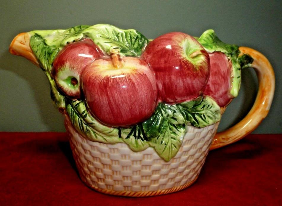 World Bazaars Inc. CERAMIC PITCHER ~ Pretty Basket with Apples Design