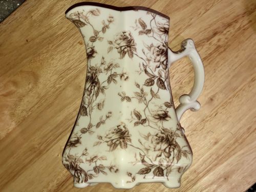 1 EXCELLENT GODINGER & CO. WATER PITCHER CREAM/BROWN FLOWERS/LEAVES