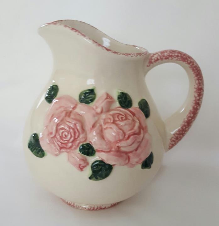 Ceramic Pitcher _ rose leaves pink green flower vase decor