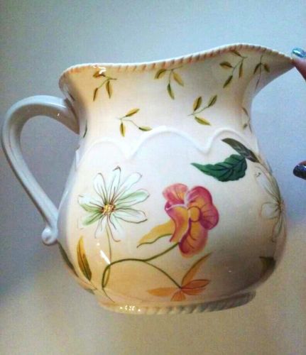 Beautiful Collectible Harry and David Pink/Peach Floral Ceramic Pitcher Jug