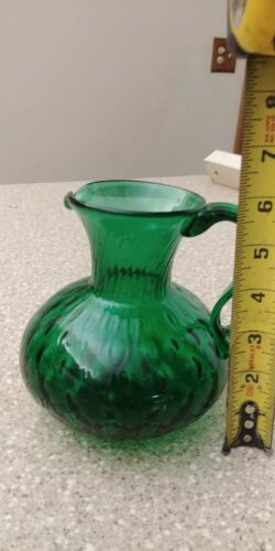 Vintage Small Green Glass Pitcher Unmarked