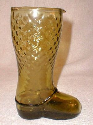 vintage Glass Boot  Beer Stein Mug pitcher  Green Optic