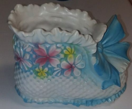 Vintage Japan Napcoware White and Blue Baby Bootie Flower Planter