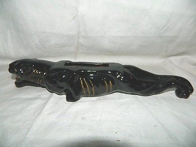 vintage ceramic Panther planter red clay, glossy black