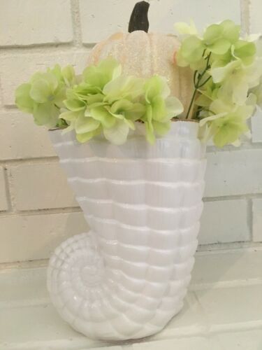 NWT White Trimmed in Gold Conch Seashell Ceramic Planter Vase