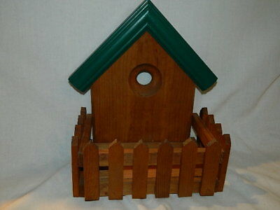 wood bird house shelf box planter with picket fence