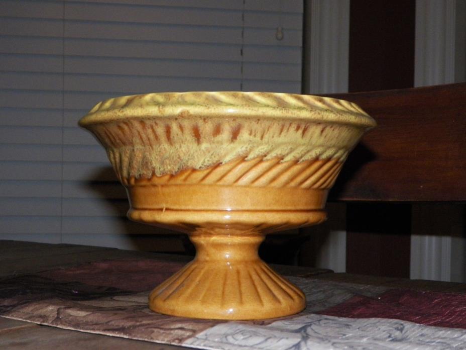 Vintage Gold Tan Drip Glazed Pedestal Vase Planter Retro Beautiful Design