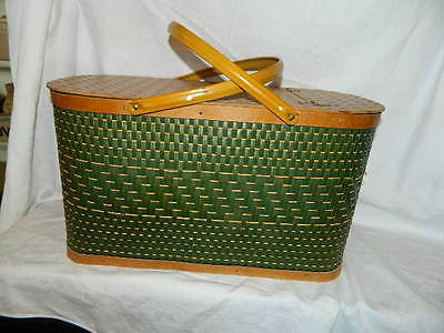 vintage green wicker Picnic Basket with pie shelf Burlington?
