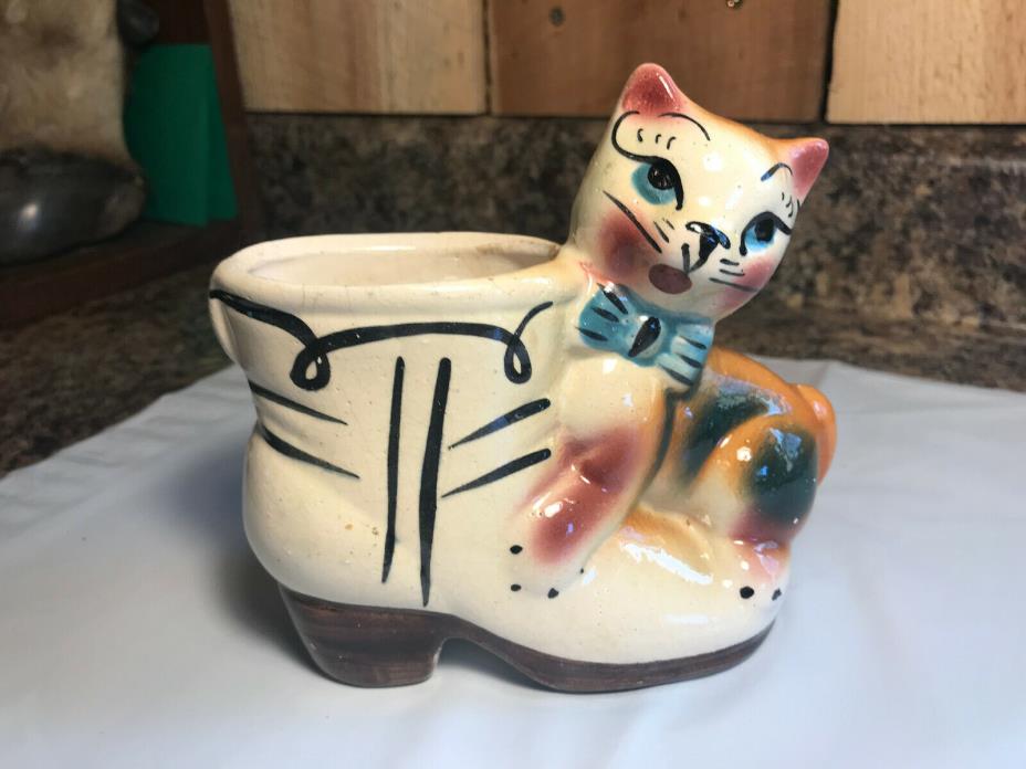 Vintage Ceramic Cat Boot Shoe Planter