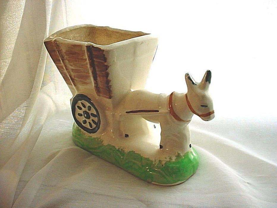 Figural Donkey Cart Planter Hand Painted 5 by 7 inch Vintage Pottery