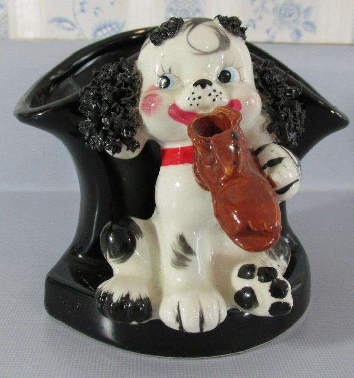 Vintage Relpo Dog Puppy Ceramic Planter Vase Figurine MA774 Japan Spaghetti Trim