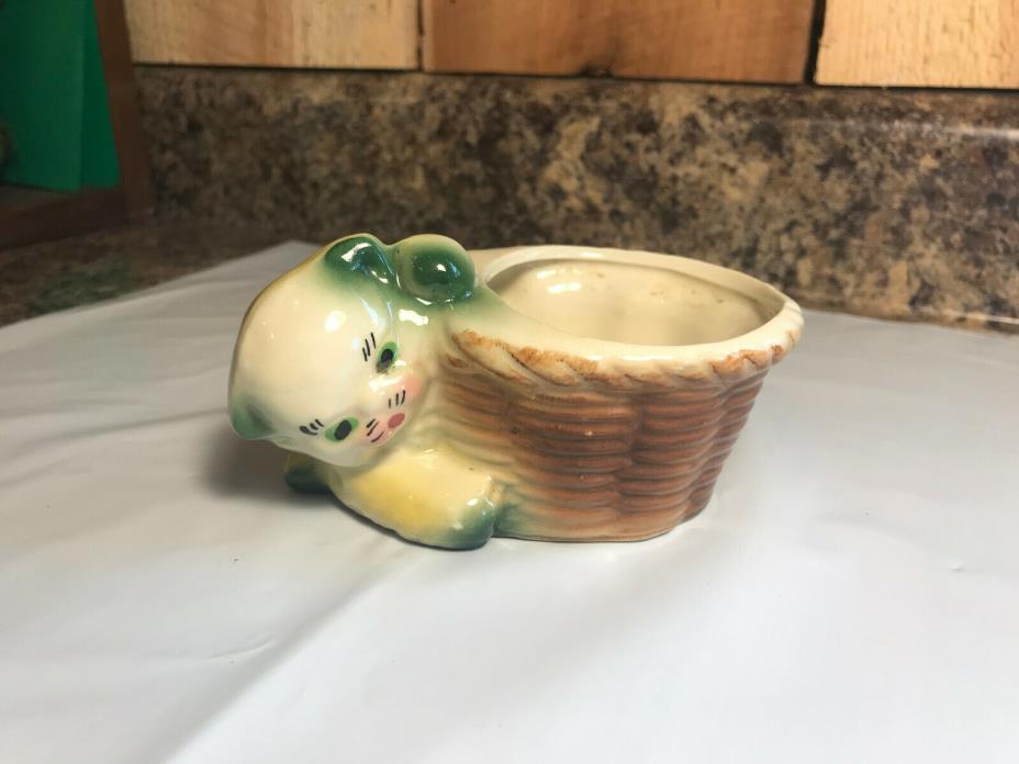 Vintage Ceramic Cat with Basket Planter