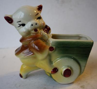 Pig Figure w-Wagon-Cart Planter Flower Vase Ceramic Hand Painted-Pottery-CUTE