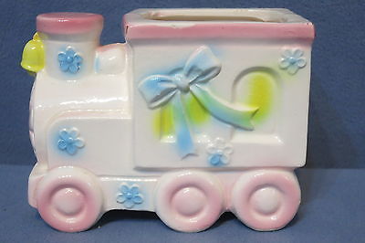 Vintage Nancy Pew Ceramic Train Planter # 7928 Japan Made Pink Blue Yellow White