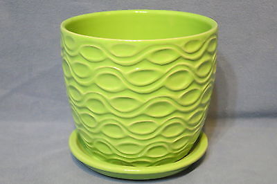 Home Garden Decor - Pottery Planter Pot Saucer Green Glaze Ripple Pattern 5 1/2