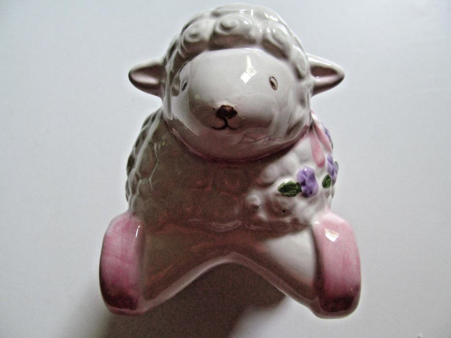 New Without Box Baby Girl Lamb Planter Ceramic Flower Plant White w Pink