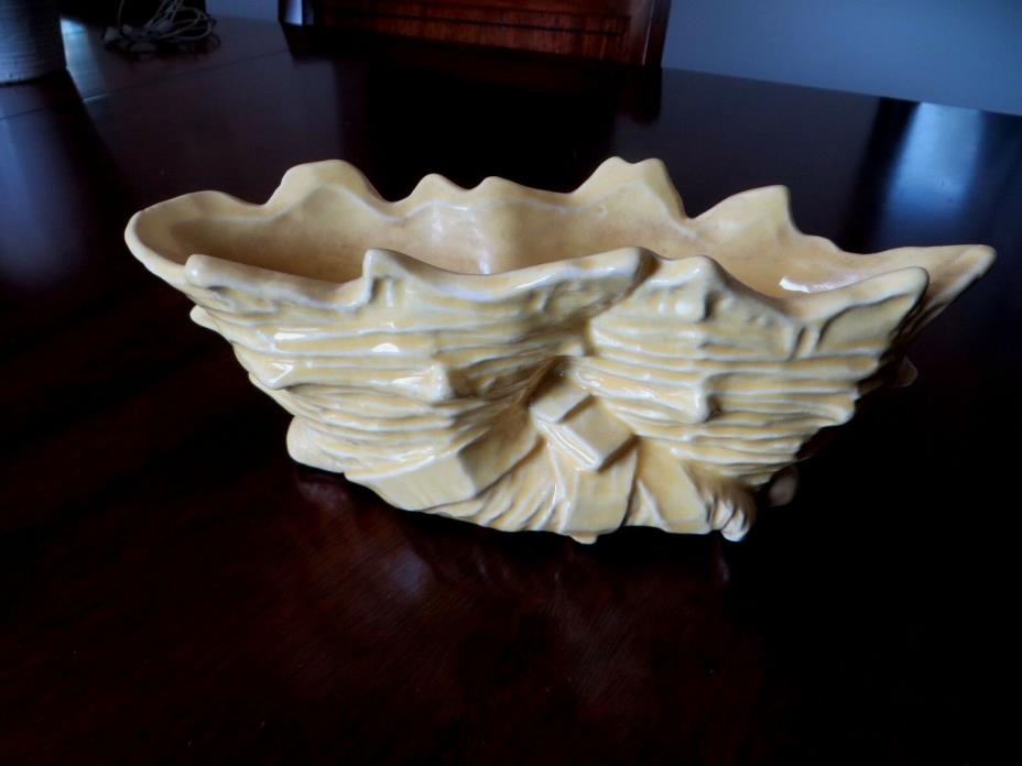 vintage pottery double shell planter yellow