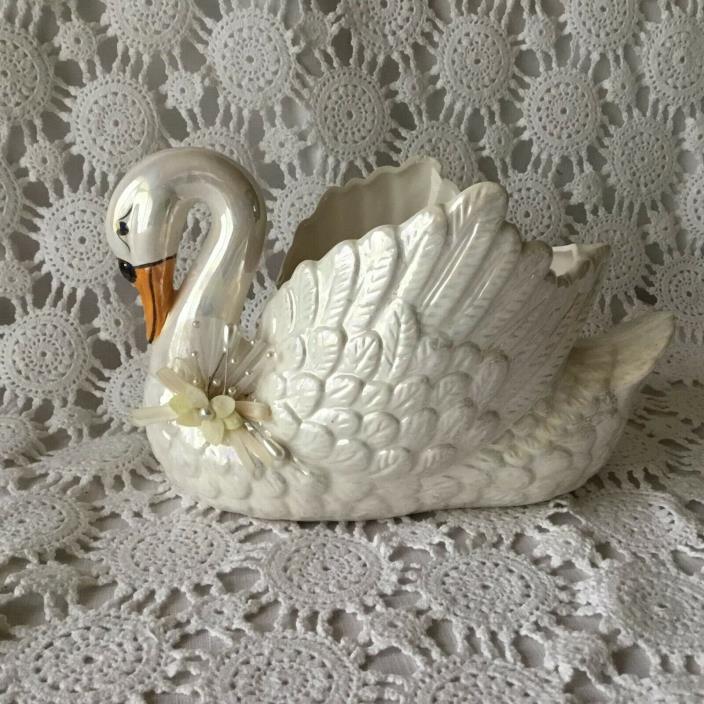 Enesco Swan Bird Figurative Glazed Ceramic Decorative Planter Flower Vintage