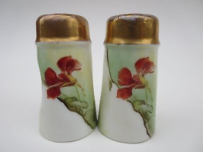 Vintage Favorite Bavaria Porcelain Salt & Pepper Shakers Red Flowers / Green