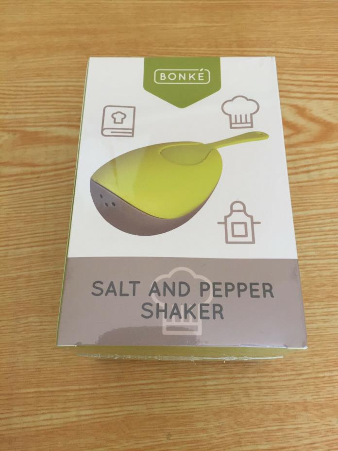 Bonke Salt and Pepper Shaker with Wooden Coaster Smart Kitchen Jar - Yellow