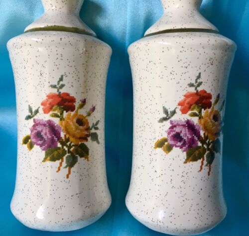 Large Stoneware Floral Sal & Pepper Shakers