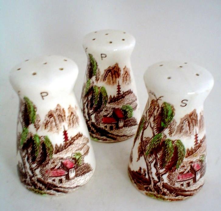 Vintage Salt and Pepper Shaker Set and 3rd Shaker Cottage Japan Transferware