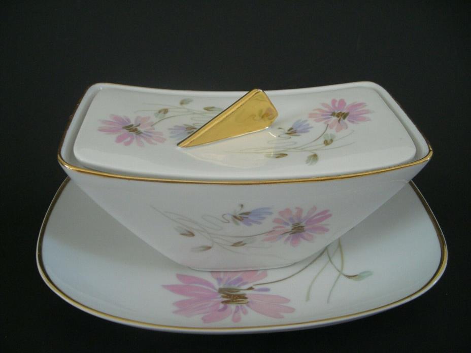 Vintage PMR Bavarian Germany  hand Painted Covered Bowl with Tray/Dresser Set
