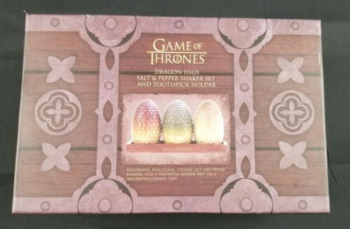 New! Game of Thrones 3 Dragon Eggs Salt & Pepper Shaker Set and Toothpick Holder